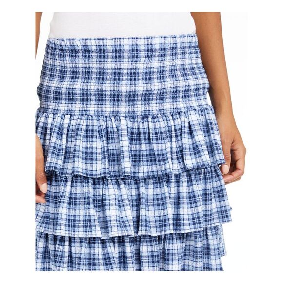 MICHAEL KORS Womens Blue Plaid Short Ruffled Skirt Petites Size: P - Picture 3 of 3